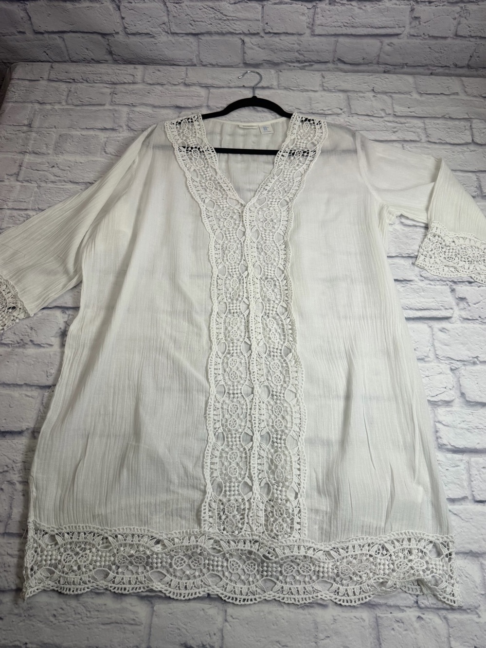 Sigrid Olsen White Sheer Women's Swim Coverup with Subtle Trim. Size XL.